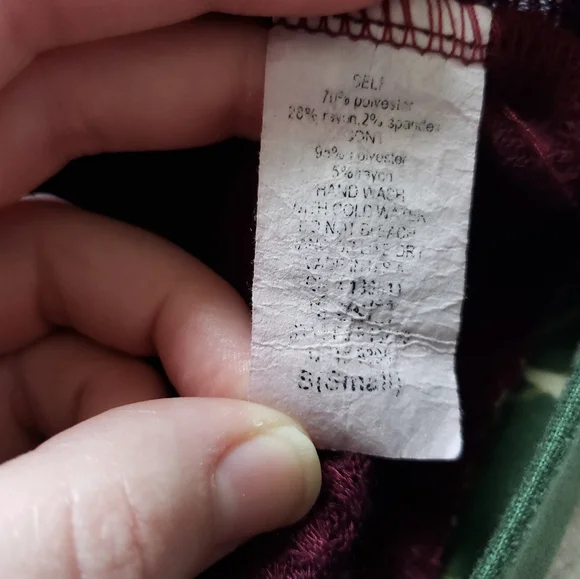 P.S. Kate Cowl Neck Pullover, Maroon & Green Floral, Women's size S - Picture 3 of 4